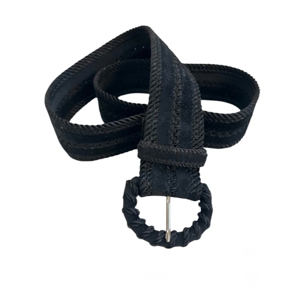 Sisley Black Woven Braided Belt with Cord Wrapped Round Buckle Size L